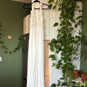 For Love & Lemons Cream Halter Maxi Dress